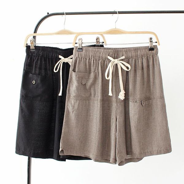 

women's shorts spring/summer 2021 plus size casual women clothing fashion loose cotton linen elastic waist pocket e22-882, White;black