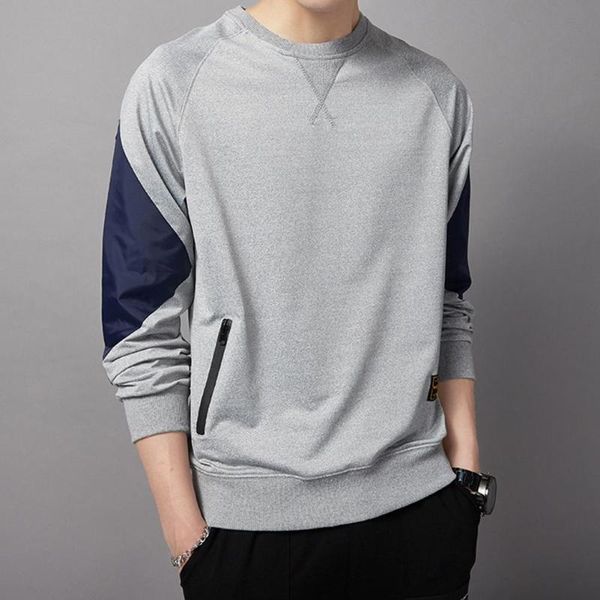 

men's hoodies & sweatshirts men casual long sleeve patchwork o neck zip pocket loose sweatshirt t-shirt top, Black