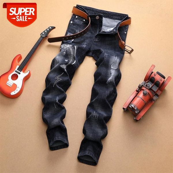 

skinny jeans men embroidered new elastic fitness korean straight cylinder pants brand 2019 plus size slim full length patchwork #r20o, Blue