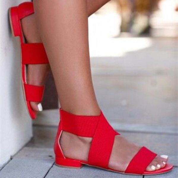 

handmade simple style ladies flat sandals back to school open-toe red faux leather daily wear party prom fashion summer shoes d577, Black