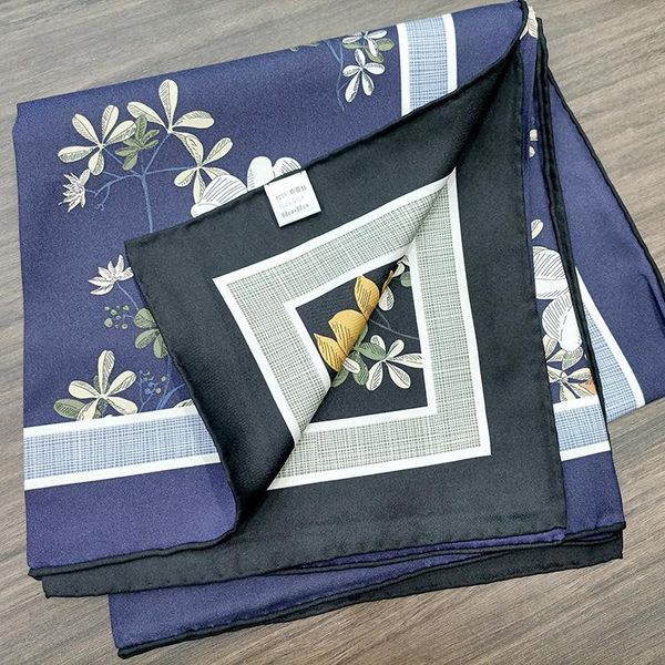

scarves 100% silk scarf for women square hand rolled edges double side printing shawl wrap 90*90cm, Blue;gray