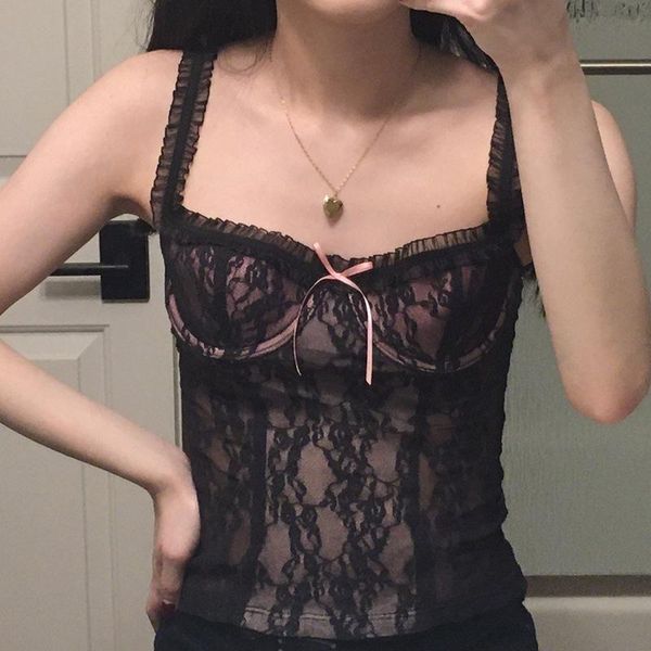 

women floral lace wrap breast black tank transparent sleeveless camisole femme crop chic clothing women summer 2021, White