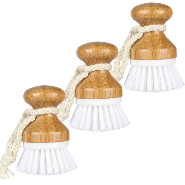 

cleaning cloths kitchen brush cutlery multi-purpose tool durable wooden handle round white side dish washer pot washing