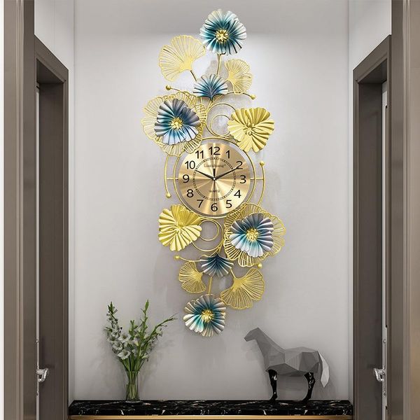 

wall clocks creative 3d clock modern ginkgo biloba design stickers home decor living room mute relogio de parede casa