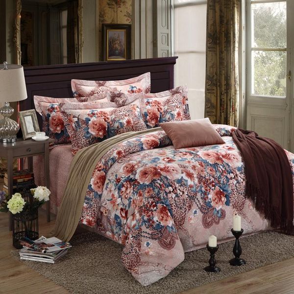 

bedding sets pure cotton brushed set floral pattern  king size warm soft bed sheet pillowcase duvet cover 4pcs in winter