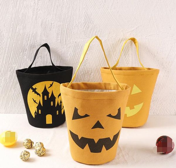 Orange schwarz Halloween Süßigkeiten Eimer Festival Geschenkpapier Partygeschenke Cartoon Kürbis Vampir Geist Hexe Handtaschen Canvas Tasche Kinder Süßigkeiten Aufbewahrungsbeutel