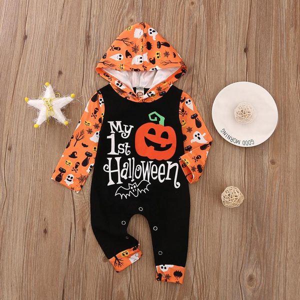 

jumpsuits my 1st halloween baby romper born boy hoodie clothes pumpkin letter print jumpsuit outfits autumn winter infant girl clothing, Blue