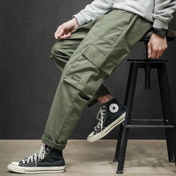 

men's pants mens straight overalls men multi pocket loose large male trouser army green hip hop cargo ropa de hombre, Black