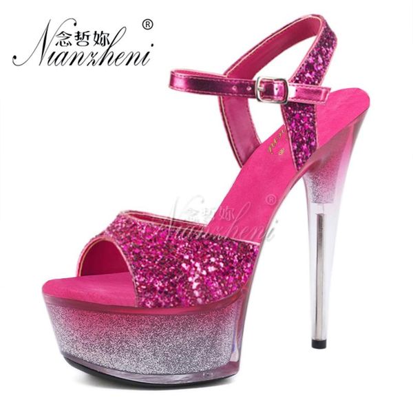 

sandals 15cm high heels flash powder bling crystal gradual change color thick platform 6 inch womens red bride wedding nightclub, Black