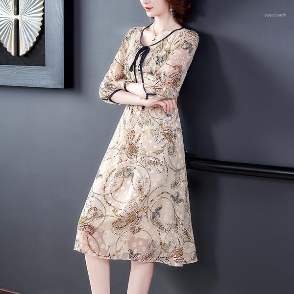 

casual dresses 2021 spring vintage floral chiffon beach midi dress summer print 3xl plus size classy women bodycon party vestidos, Black;gray