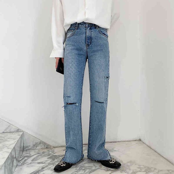 

men's jeans men hole summer fashion casual straight long male female japan korea streetwear vintage denim pants trousers jnfp, Blue
