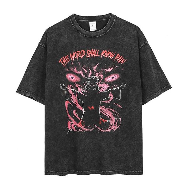 

men's t-shirts retro washed t shirt men anime pain printed 100% cotton tees harajuku tshirt 2021 streetwear hip hop tattered man, White;black