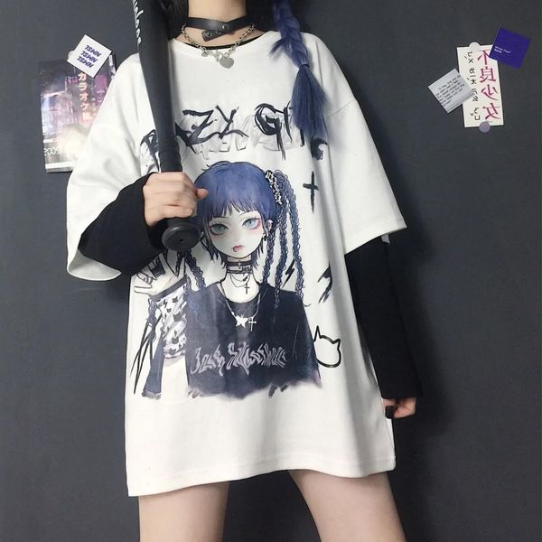 Gothic Kleidung Lose T Shirts Harajuku Stil Drucken Anime Streetwear Weibliche Kurzarm Frau T-shirt E Mädchen