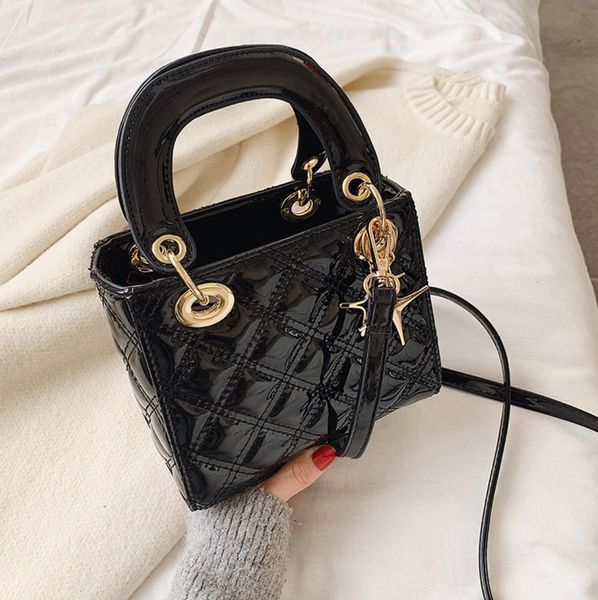 

patent leather plaid cross-body bag female fashion chain small messenger bag vintage patent leather handbag clutch tote handbag