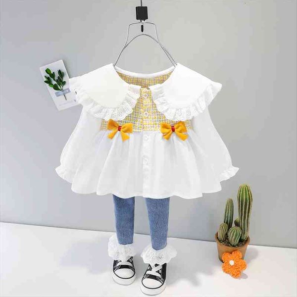 

baby girl lace fold clothes 1 2 3 4 years cute kid autumn denim jeans trousers children kid girls, White