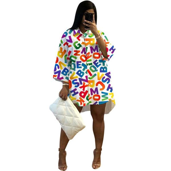 

casual dresses loose blouse women single breasted turn down collar fashion colorful letters print y2k streetwear shirt dress, Black;gray