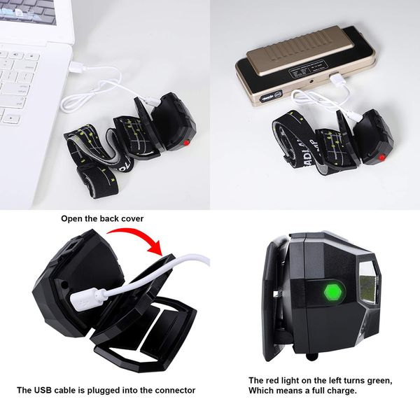 

super bright led headlamp built-in inductive sensor usb rechargeable 6 lighting mode led headlight for running fishing etc