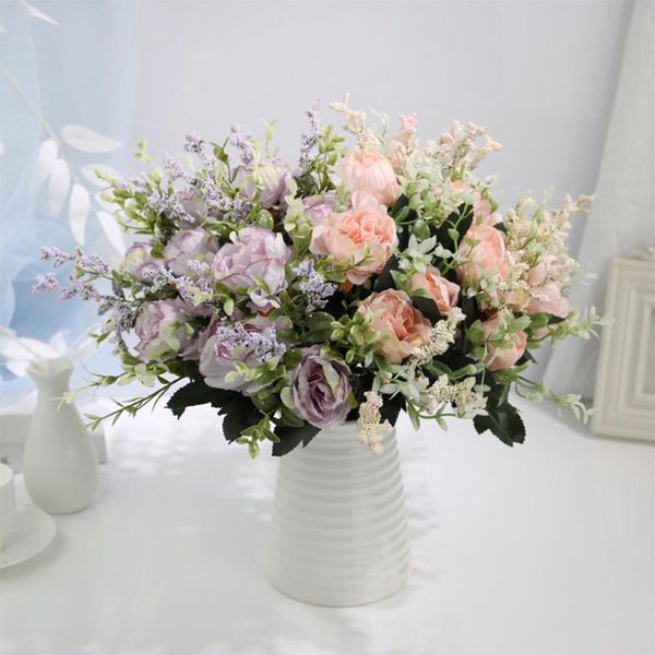 

decorative flowers & wreaths 5 heads simulated oil painting peony flower bouquet pography props arrangement living room home wedding decor