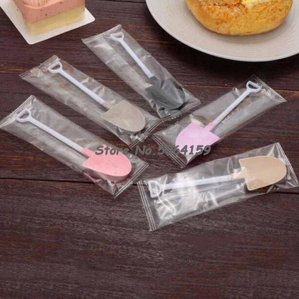

spoons 100 pcs/pack dessert plastic disposable stick cake scoop shovel shape ice cream spoon cute party cutlery supplies