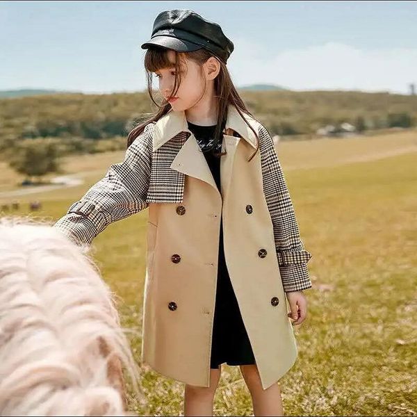 

childrens windbreaker plaid jackets for girls spring cotton trench for girls double-breasted casual outerwear teens kids trench, Blue;gray