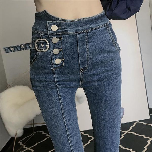 

women's jeans slim-fit stretch high-waisted korean version was thin and all-match tight-fitting pencil pants trousers, Blue