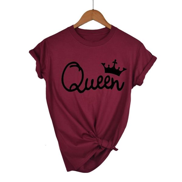 

queen couples women t shirt crown printing couple clothes summer t-shirt 2021 casual o-neck lovers 100% cottontee shirt, White