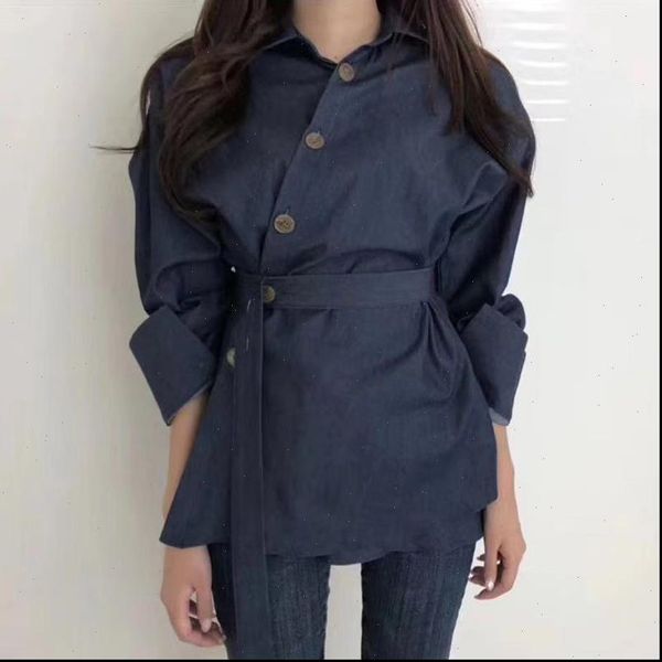 

ewq] autumn 2021 womens korean chic fashion design long sleeved shirt coats minimalist casual lady casual white blouse