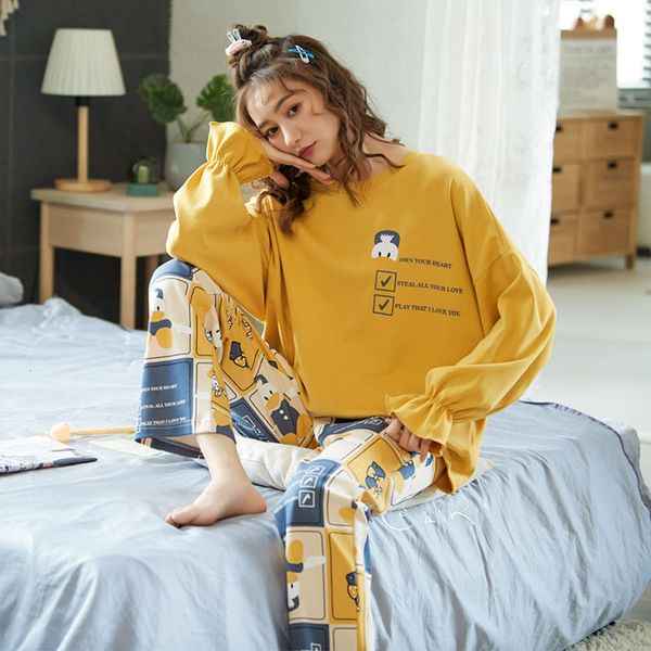 

spring and pajamas women's cotton long sleeve thin korean lovely suit summer autumn winter sweet can wear home clothes, Black;red