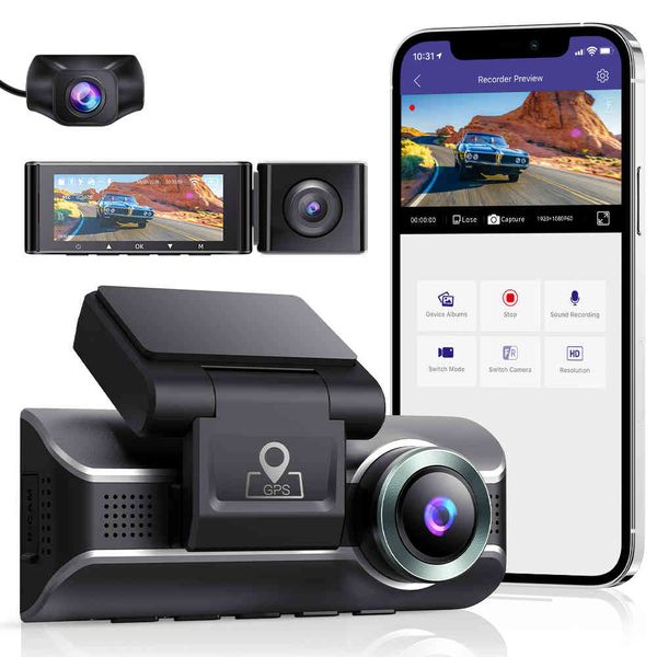 

car dvr azdome 3 dvr bulit-in gps wifi front inner rear tree lens car dash camera 4k+1080p dual channel ir night vision
