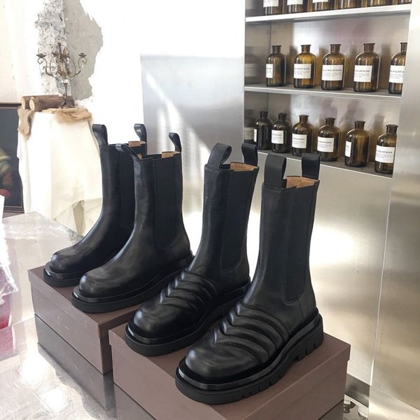 

brand booties mid-calf boots in storm cuir women platform boots 2019 new fashion lady boot luxury designer women boots, Black