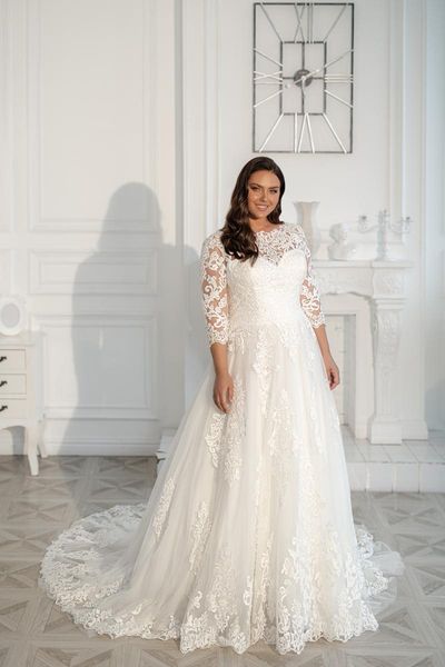 

other wedding dresses princess vestido de novia plus size for women 2021 lace applique three quarters sleeve formal party gowns, White