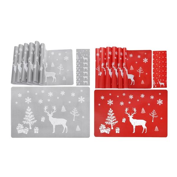 

mats & pads christmas placemat washable table place mat set of 6 cup mats,elk, tree, snowflake printed