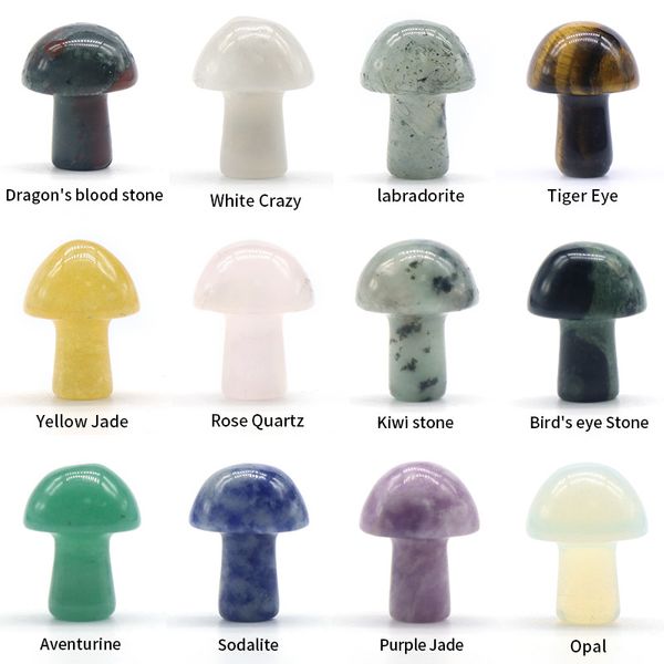 

20mm natural mushroom statue stone carved decoration quartz hand polished healing crystal reiki trinket gift room ornament, Black