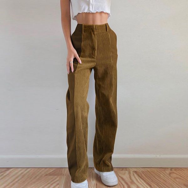 

women's pants & capris 90s vintage patchwork corduroy high waist brown trousers 2021 harajuku straight streetwear casual outfits, Black;white