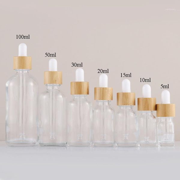 

storage bottles & jars 10pcs clear glass with dropper pipettes empty bamboo lid refillable sample containers for massage