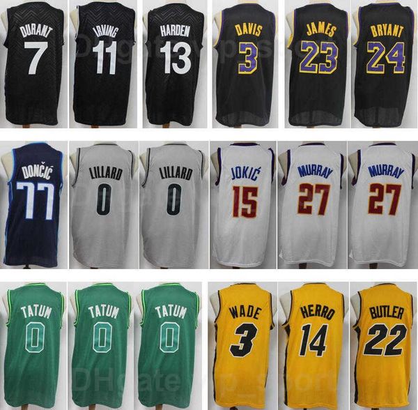 

men basketball jayson tatum jersey 0 jamal murray 27 tyler herro 1 jimmy butler 22 james harden 13 damian lillard, Black;red
