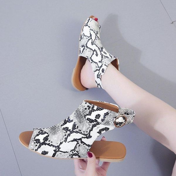 

2021 summer bohemian fishbill snake buckle flat women's shoes slippers women's sandals, Black