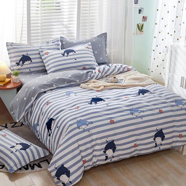 

bedding sets 100% cotton duvet cover + pillowcase cartoon dolphin quilt bed linens no sheet single king  hometextile