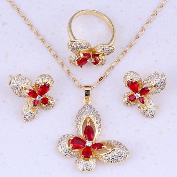

gracious red crystal white cubic zirconia yellow gold color jewelry sets for women wedding trend fashion jewelry a0007, Silver