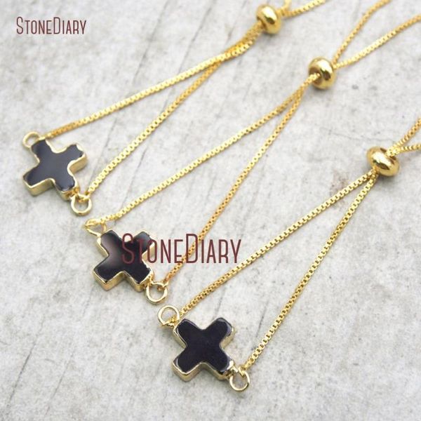 

charm bracelets 10pcs fashion gold electroplated cross bracelet onyx adjustable bm14916, Golden;silver