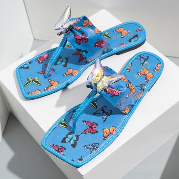 

women's butterfly flip flop woman fashion ins flat 2021 ladies comfort slippers women pu leather slide female shoes plus size 42, Black