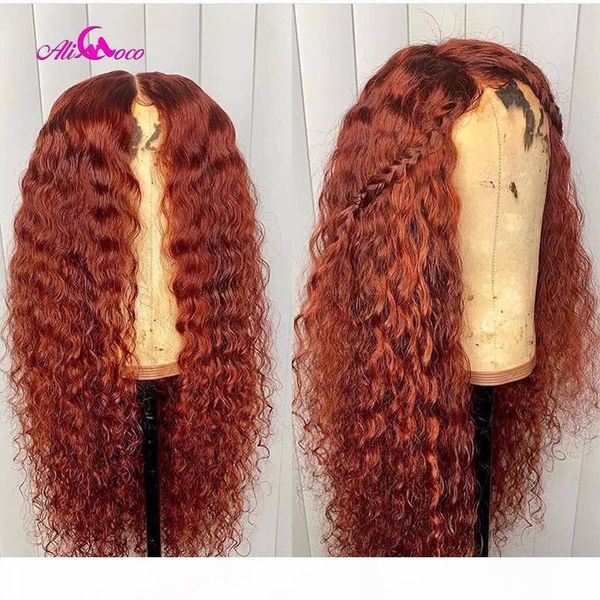 

ali coco 13x6 4x4 deep part curly human hair lace front wigs 150% orange ginger ombre color brazilian remy curl wigs pre plucked, Black