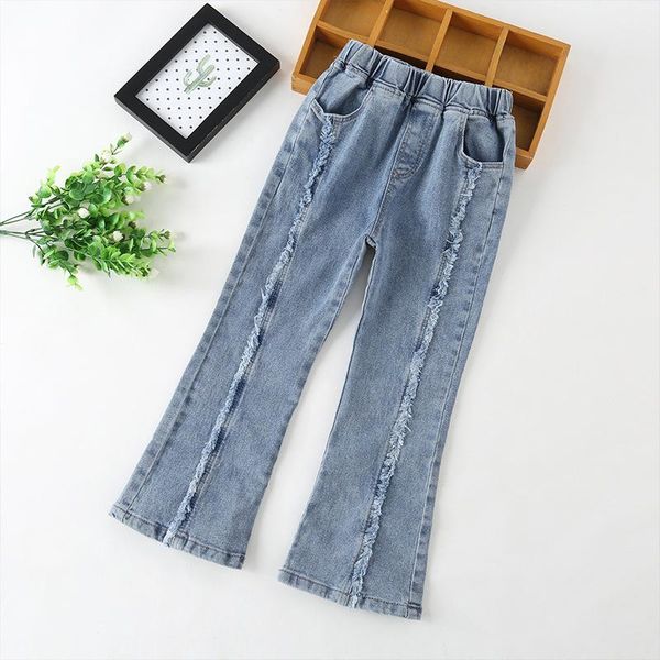 

jeans 2021 autumn kids fashion korean solid big girls denim boot cut pants children's casual flare trousers baby girl, Blue