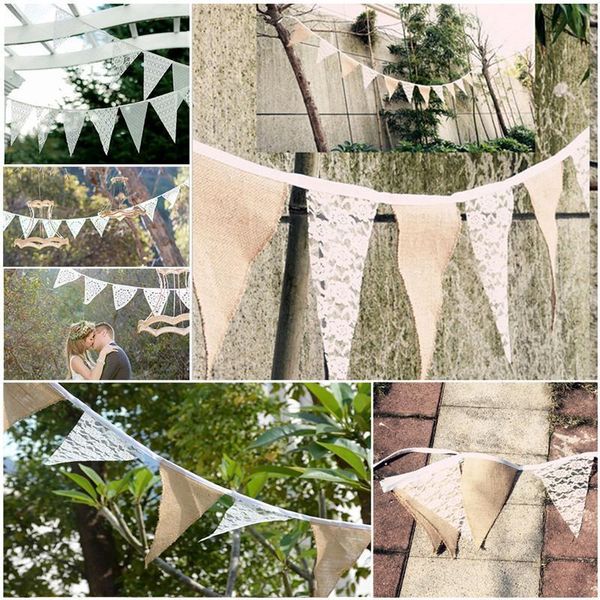 

party decoration 23 happy just marriage 3.3m wedding vintage birthday decorations burlap linen lace bunting flags pennant