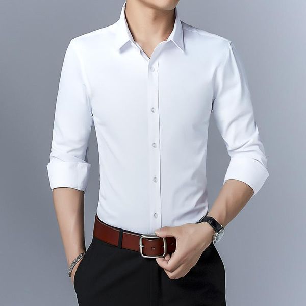 

men's long sleeve shirt men's slim fit solid color shirt casual work cardigan large size s-7xl, White;black