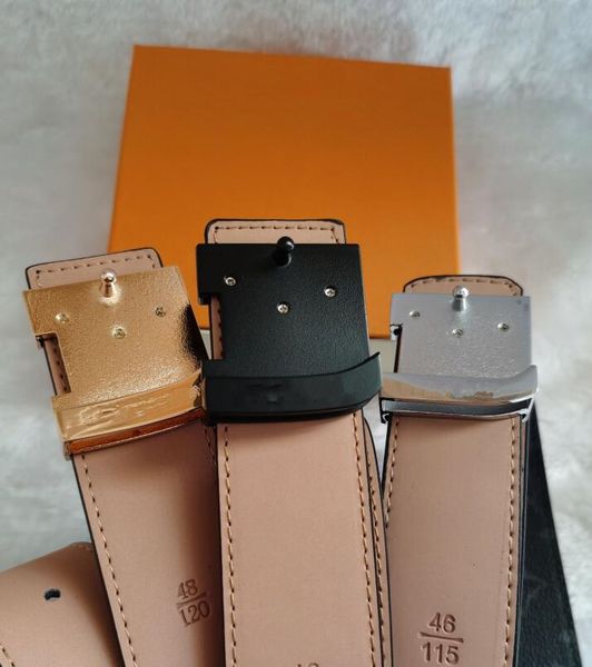 

l shape buckle fashion brand mens designer belts ceinture luxury belt for men and women leather gold silver buckle cin with box, Black;brown