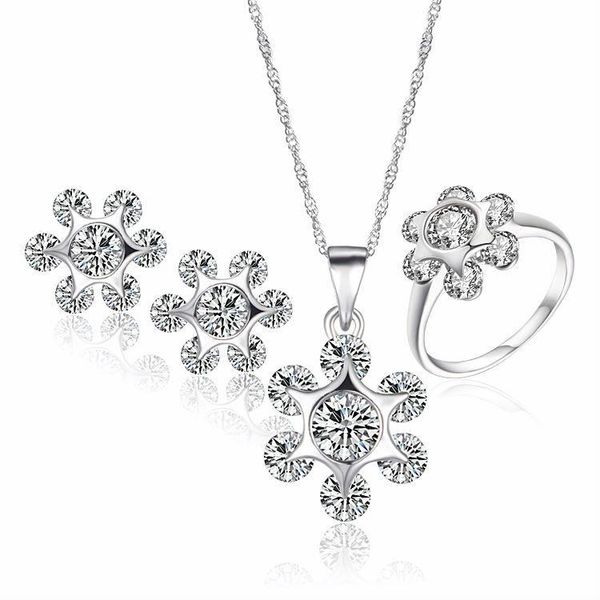 

new crystal jewelry african jewelry set for women stud earrings ring pendant necklace bridal wedding accessories 3t0044, Silver