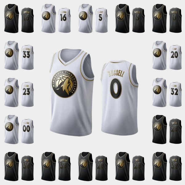 

minnesota timberwolves men karl-anthony towns james johnson d'angelo russell malik beasley nba golden edition custom jersey, Black;red