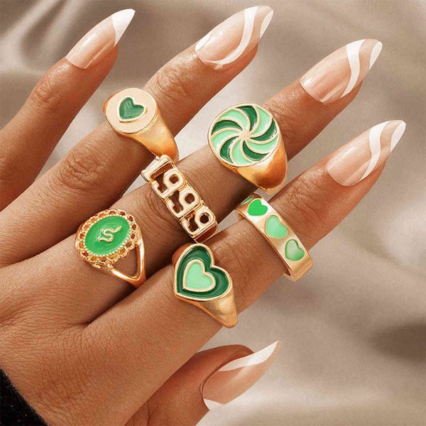 

6pcs vintage stylish rings boho ornament for mother daughter party travel g1125, Slivery;golden