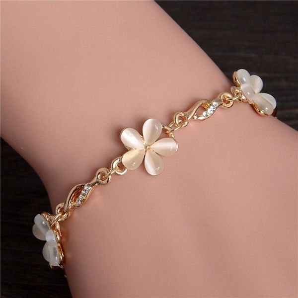 

charm bracelets 1pc women fashion bridal jewelry flower opal gold color crystal statement pulseira feminina, Golden;silver